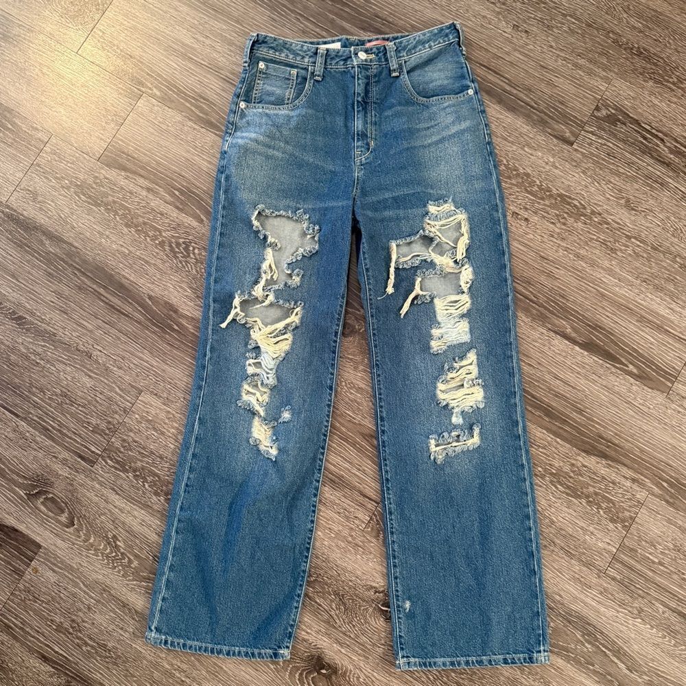 Pilcro Boyfriend Straight Wide Leg Destroyed Jeans New